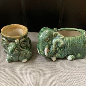 Pair of elephant ceramic succulent bamboo planters